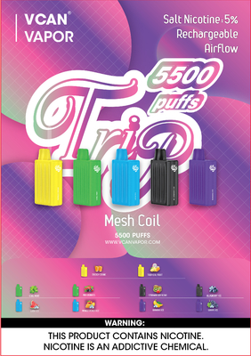 Cigarro eletrônico 5500puffs de Mesh Coil Bottom Airflow Disposable do tipo de Vcan