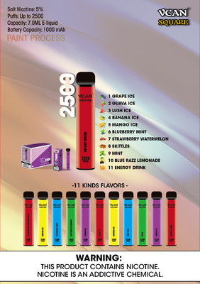 2500 sopra o óleo 650mAh Mesh Coil Disposable Vape Pen do NIC 7ml de 5% 11 sabores
